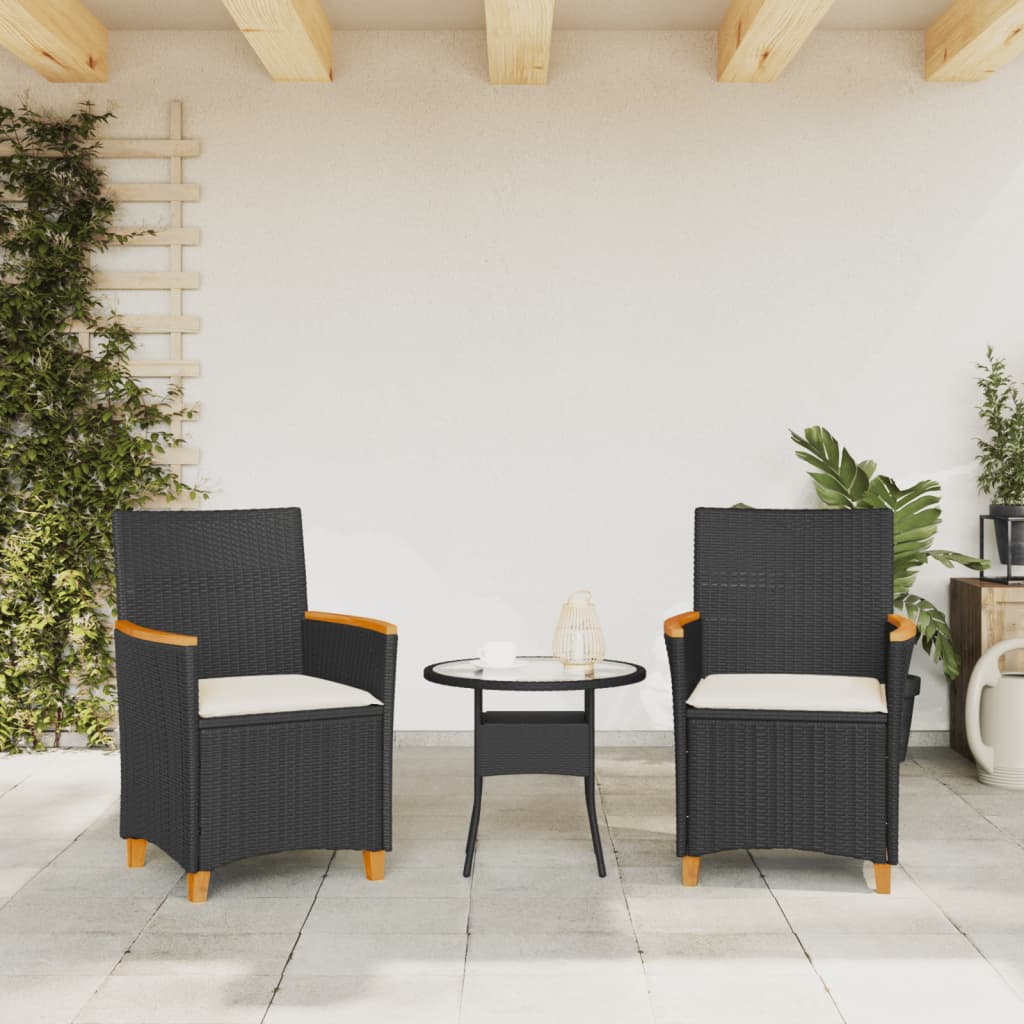 Patio Chairs With Cushions 2 Pcs Poly Rattan&Solid Wood