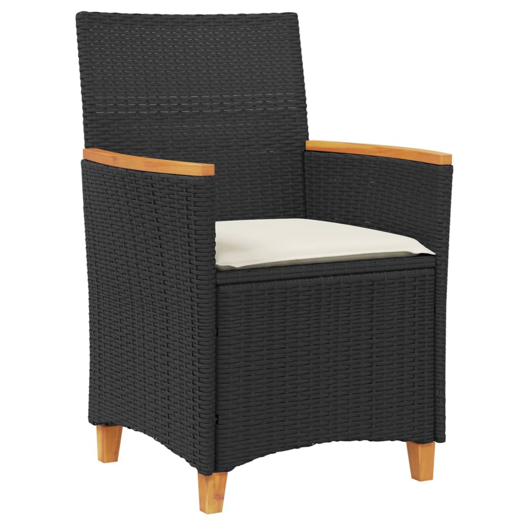 Patio Chairs With Cushions 2 Pcs Poly Rattan&Solid Wood