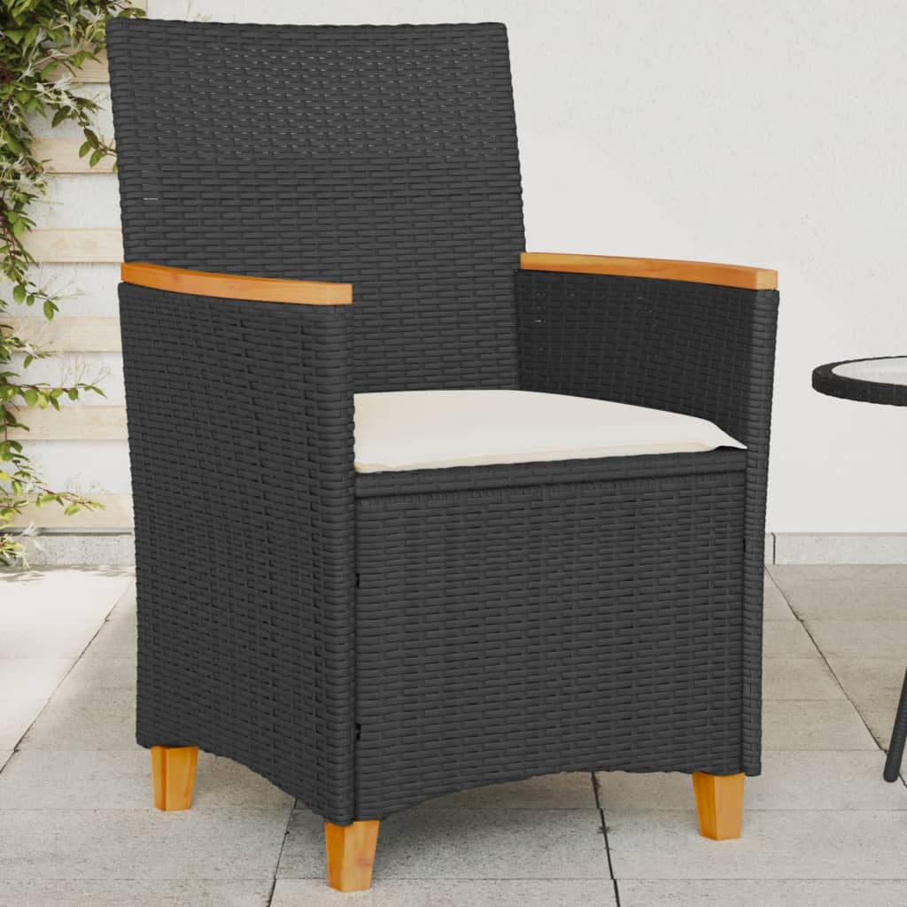 Patio Chairs With Cushions 2 Pcs Poly Rattan&Solid Wood