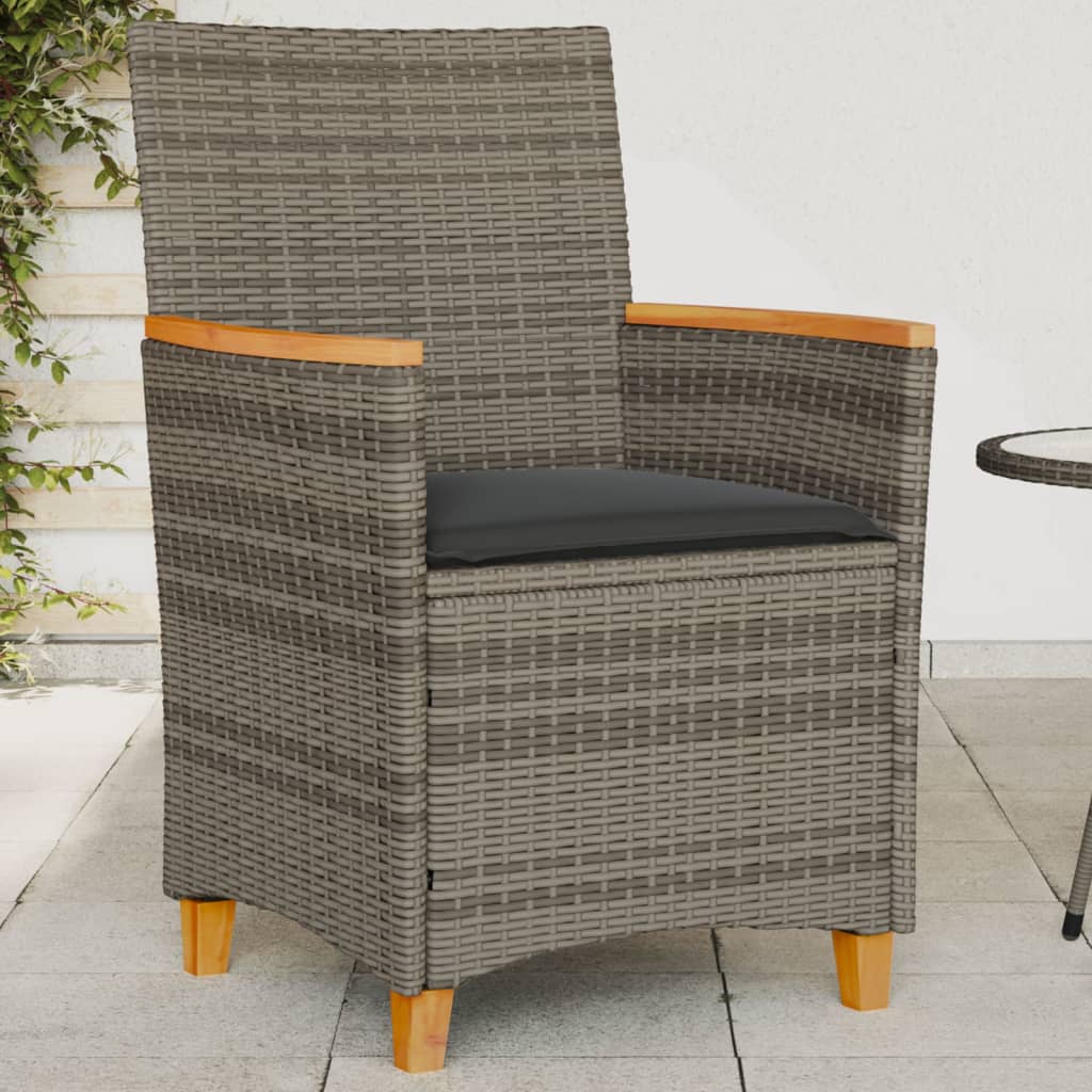 Patio Chairs With Cushions 2 Pcs Poly Rattan&Solid Wood