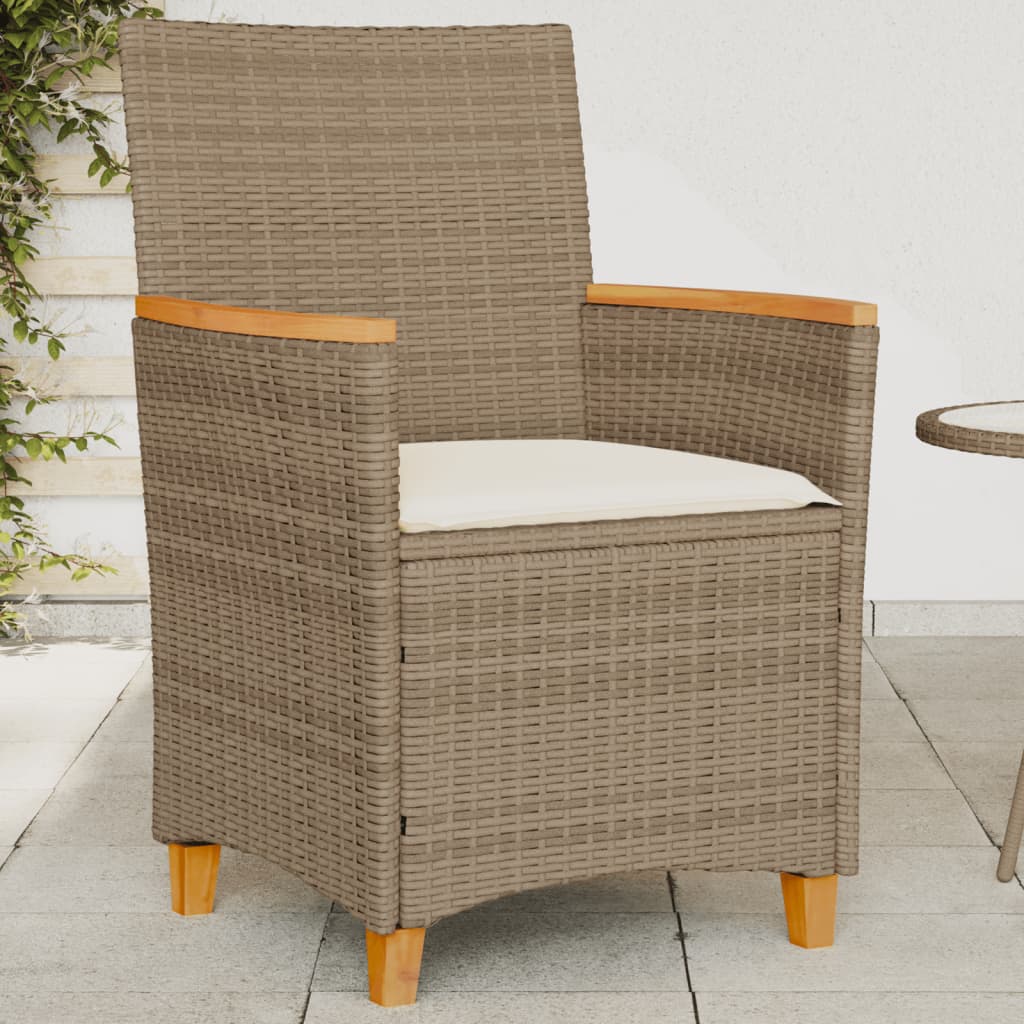 Patio Chairs With Cushions 2 Pcs Poly Rattan&Solid Wood