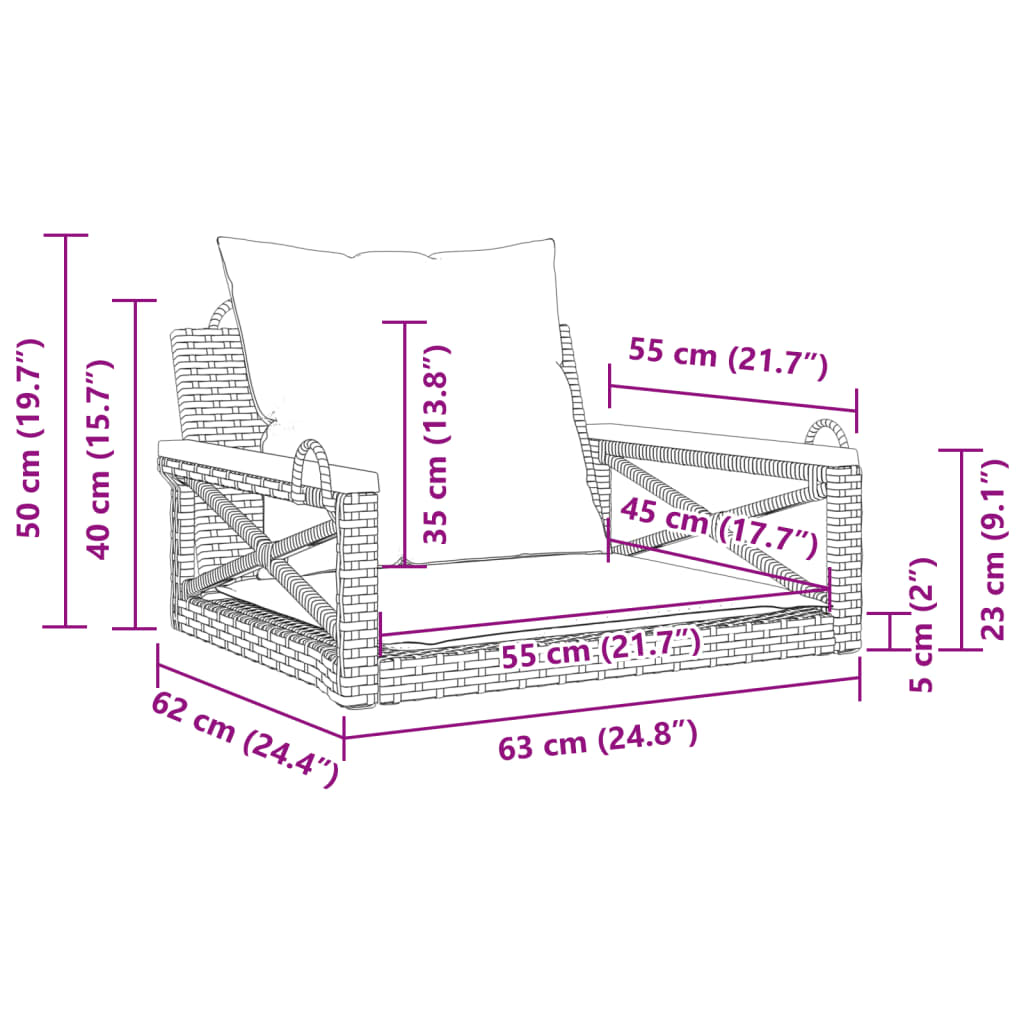 Swing Bench With Cushions 24.8&quot;X24.4&quot;X15.7&quot; Poly Rattan