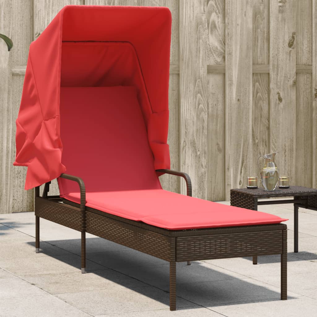 Sun Lounger With Canopy Poly Rattan