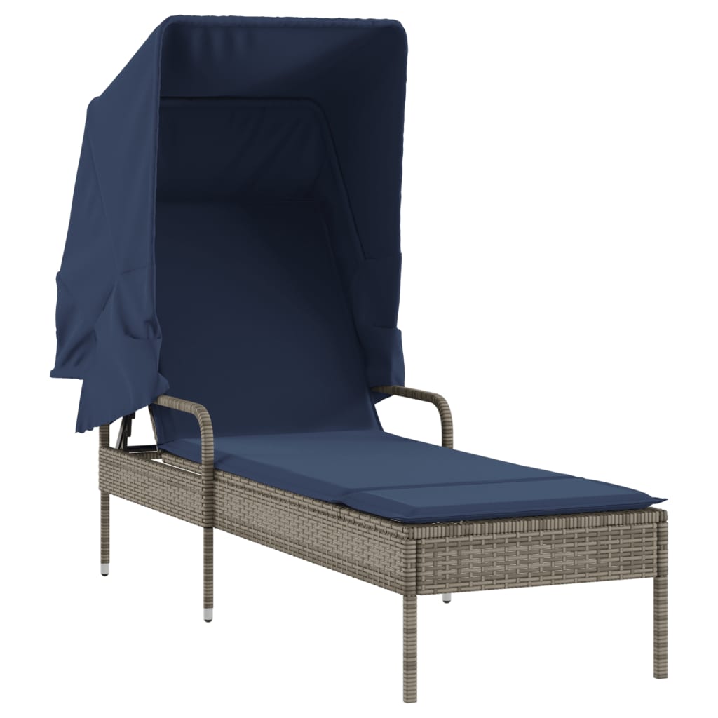 Sun Lounger With Canopy Poly Rattan