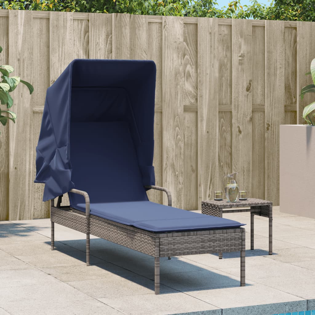 Sun Lounger With Canopy Poly Rattan