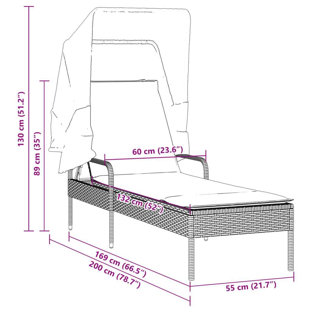 Sun Lounger With Canopy Poly Rattan