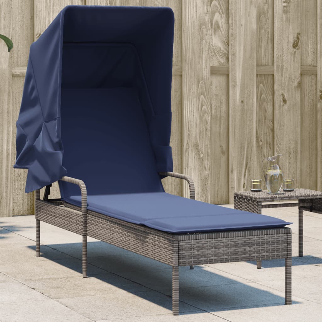 Sun Lounger With Canopy Poly Rattan