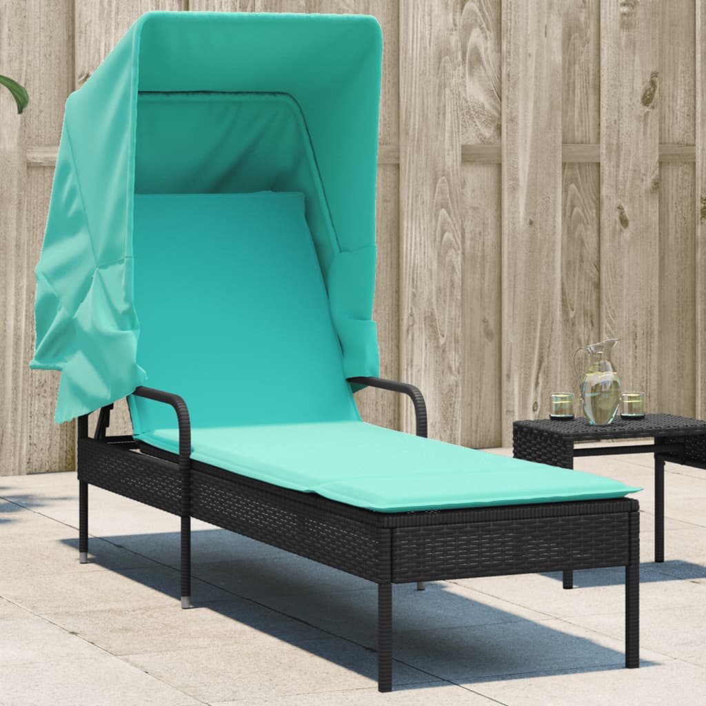 Sun Lounger With Canopy Poly Rattan