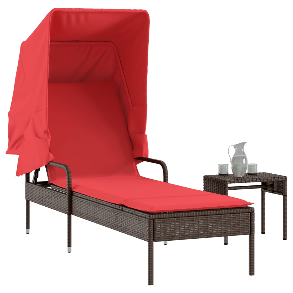 Sun Lounger With Canopy Poly Rattan