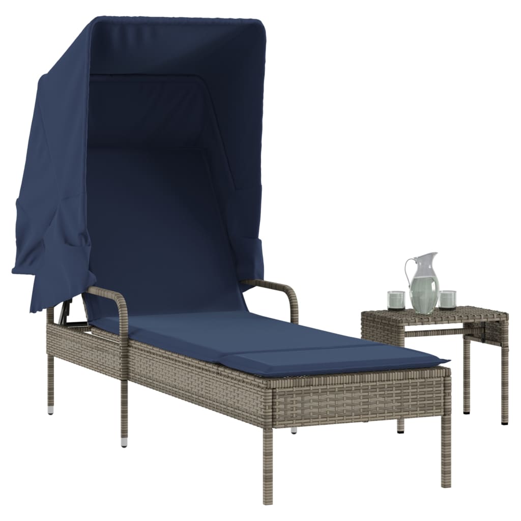 Sun Lounger With Canopy Poly Rattan