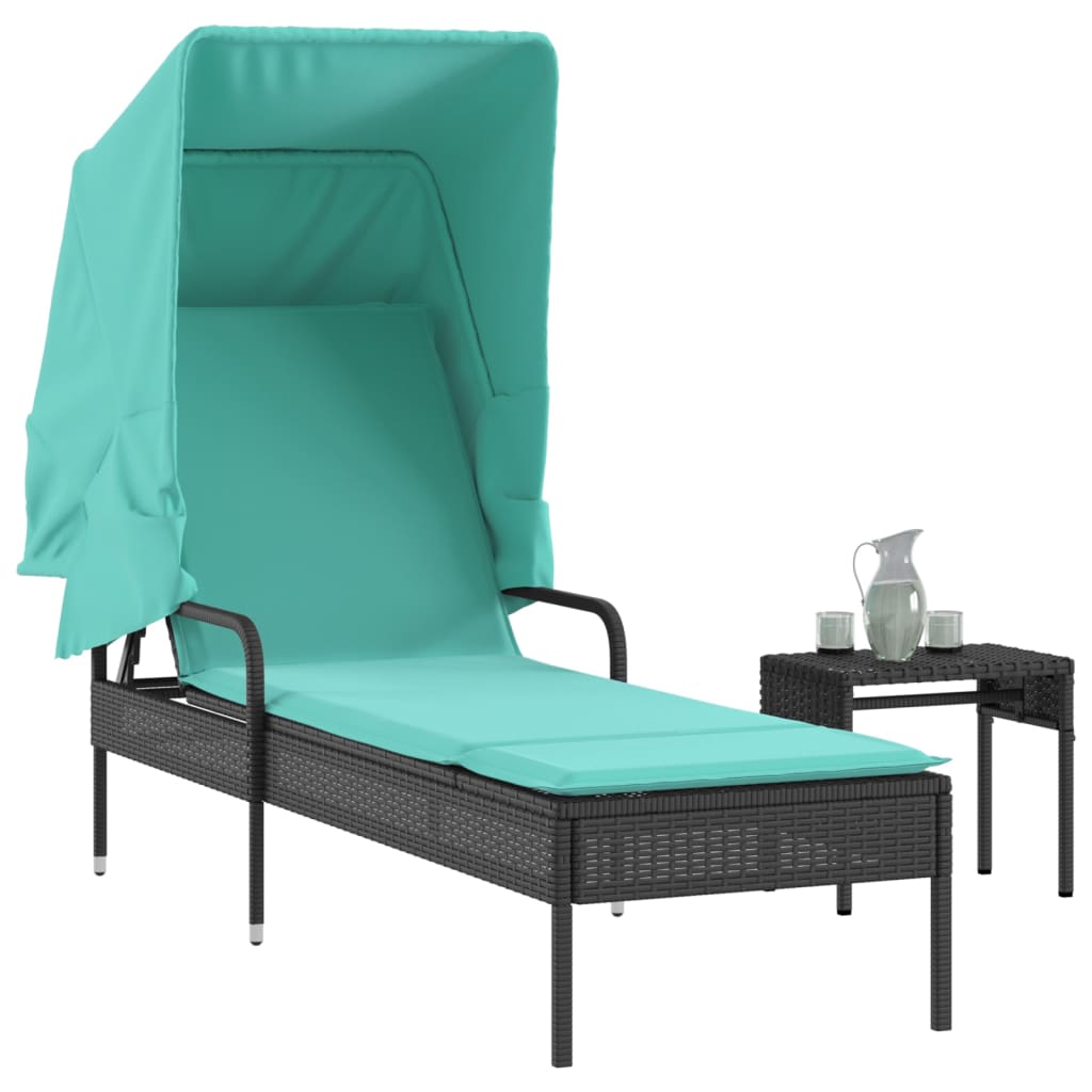 Sun Lounger With Canopy Poly Rattan