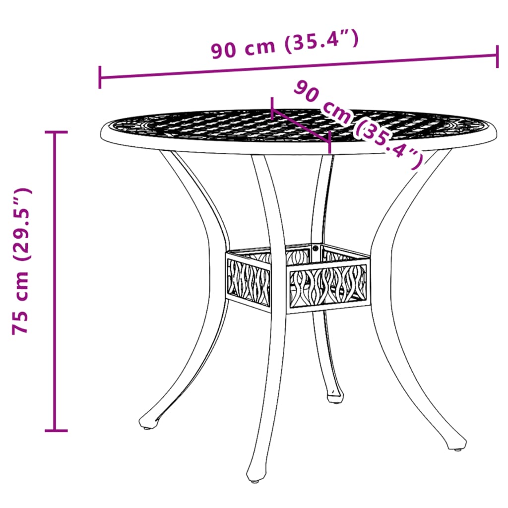 Patio Table Ø35.4&quot;X29.5&quot; Cast Aluminum