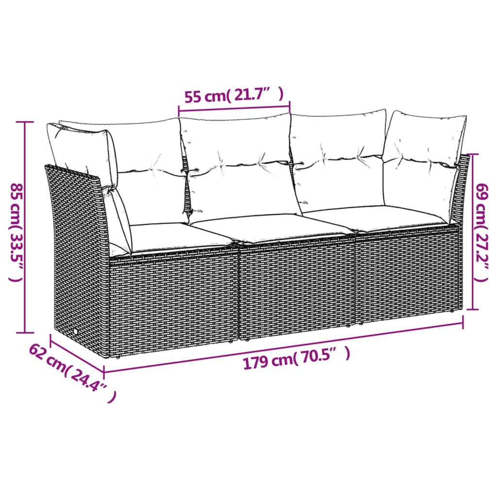 3 Piece Patio Sofa Set With Cushions Black Poly Rattan