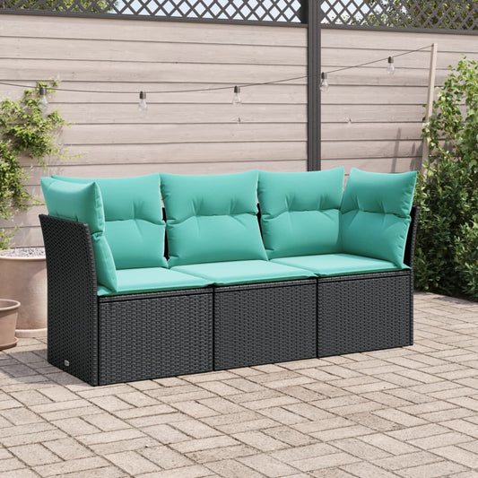 3 Piece Patio Sofa Set With Cushions Black Poly Rattan