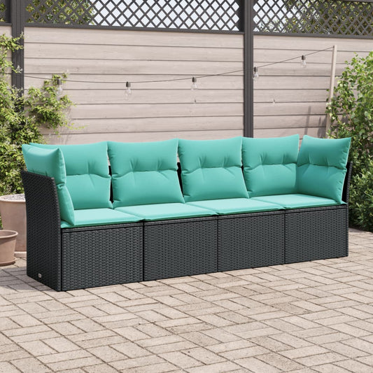 4 Piece Patio Sofa Set With Cushions Black Poly Rattan