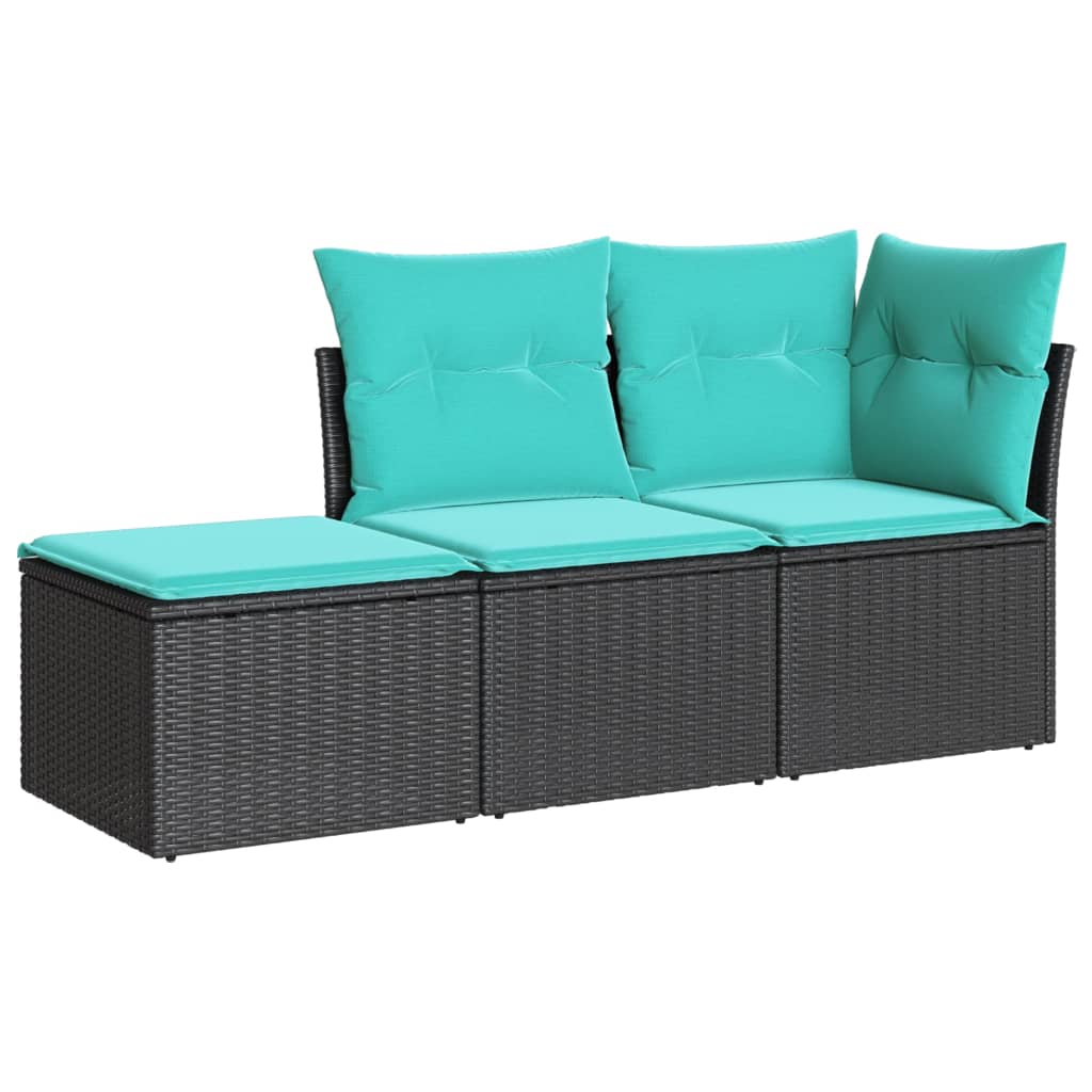 3 Piece Patio Sofa Set With Cushions Poly Rattan