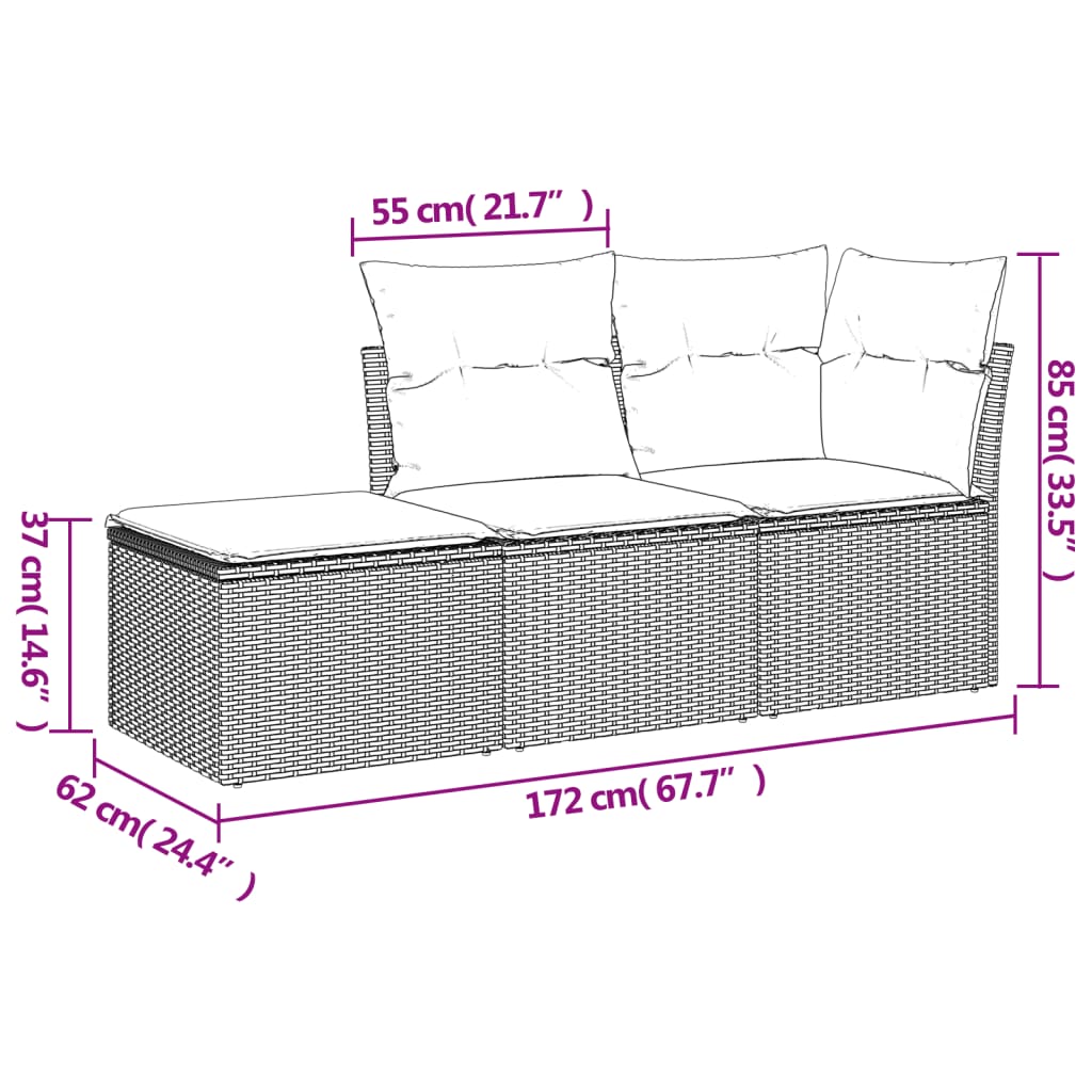 3 Piece Patio Sofa Set With Cushions Poly Rattan