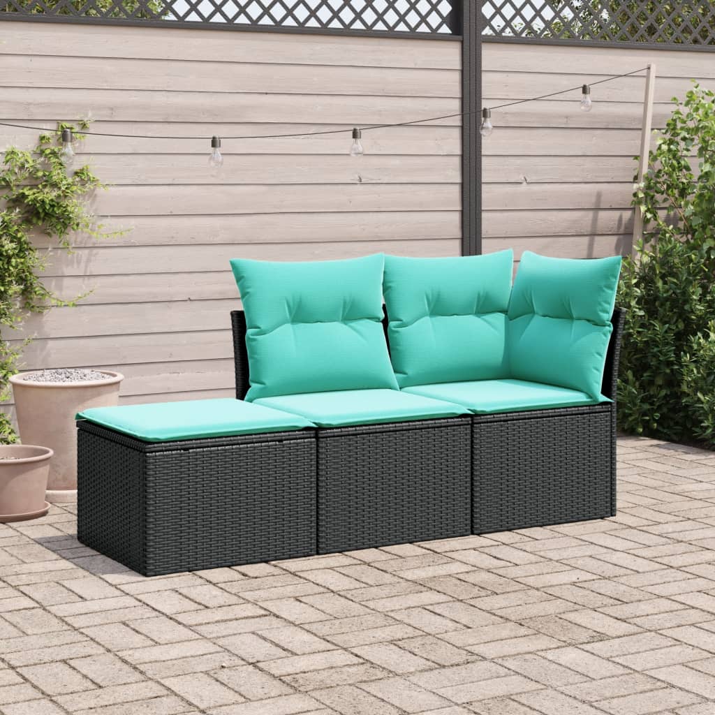 3 Piece Patio Sofa Set With Cushions Poly Rattan