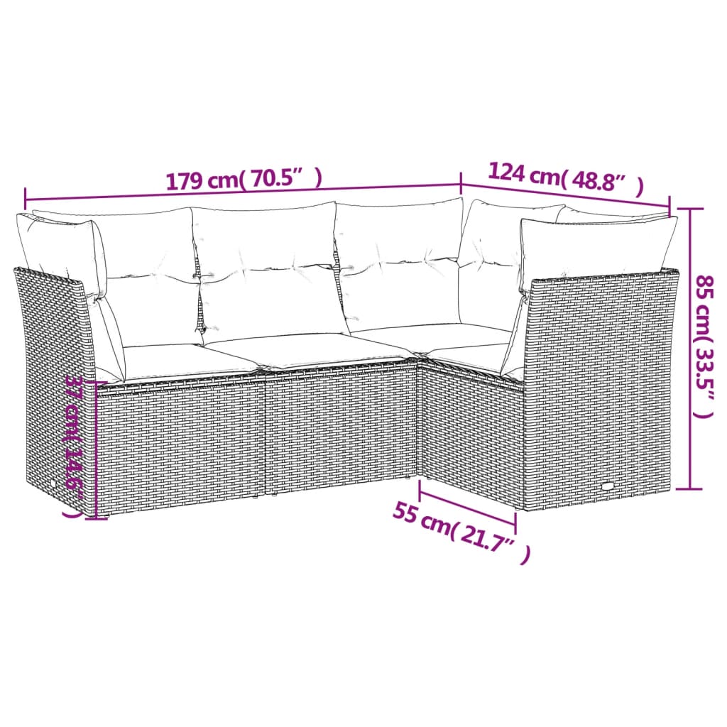 4 Piece Patio Sofa Set With Cushions Poly Rattan