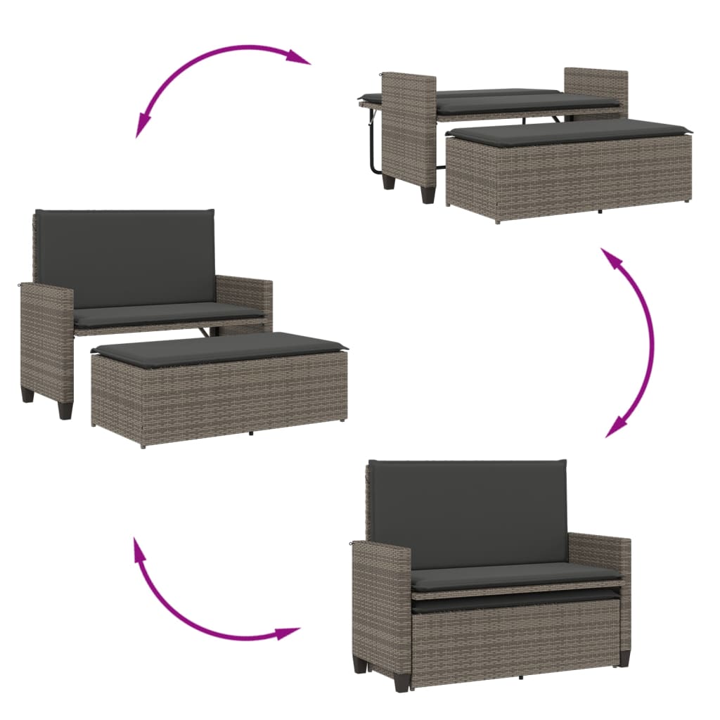 Patio Bench With Cushions And Footstool Poly Rattan