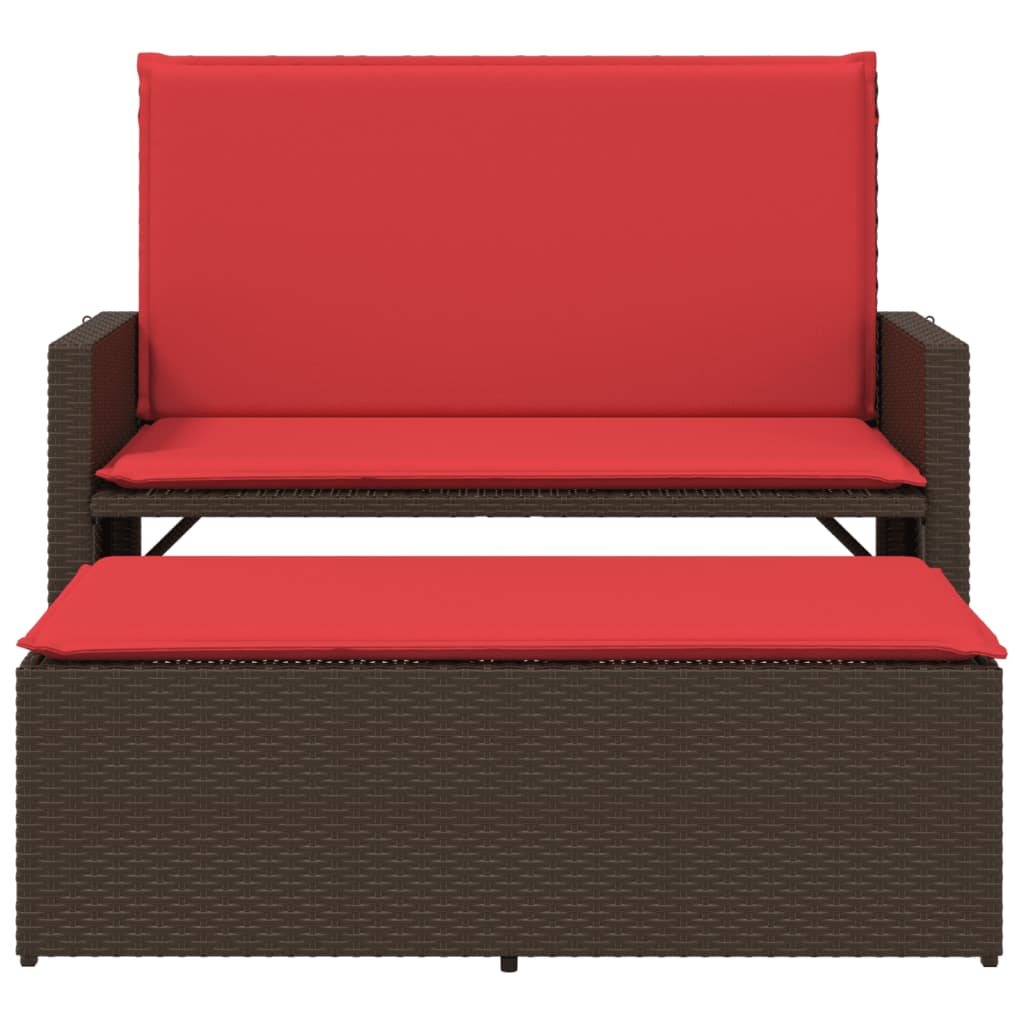 Patio Bench With Cushions And Footstool Poly Rattan