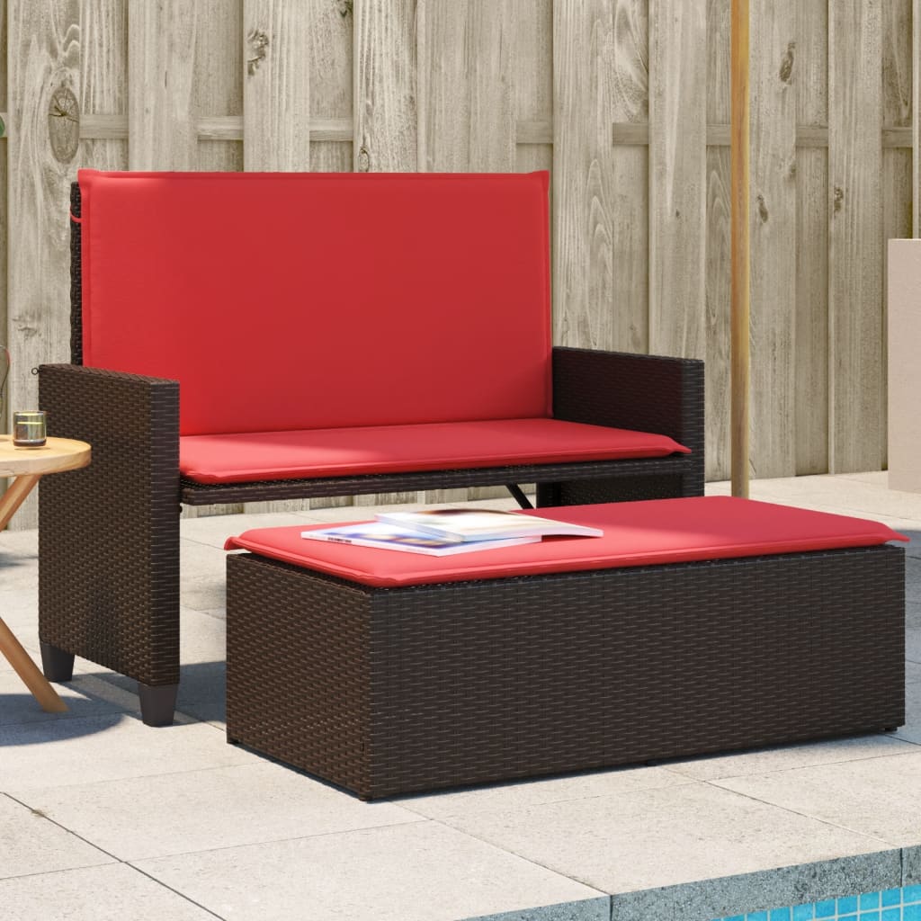 Patio Bench With Cushions And Footstool Poly Rattan