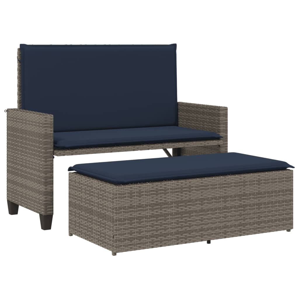 Patio Bench With Cushions And Footstool Poly Rattan