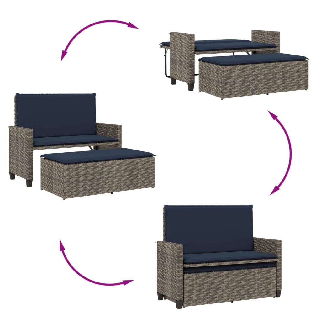 Patio Bench With Cushions And Footstool Poly Rattan