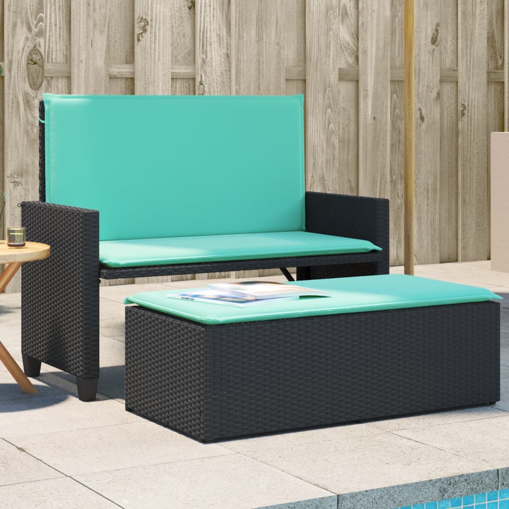 Patio Bench With Cushions And Footstool Poly Rattan