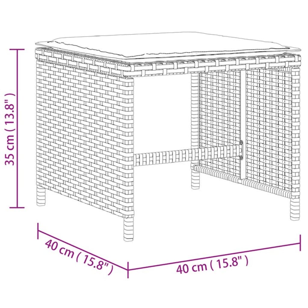 Patio Stools With Cushions 4 Pcs Gray 15.7&quot;X15.7&quot;X13.8&quot; Poly Rattan