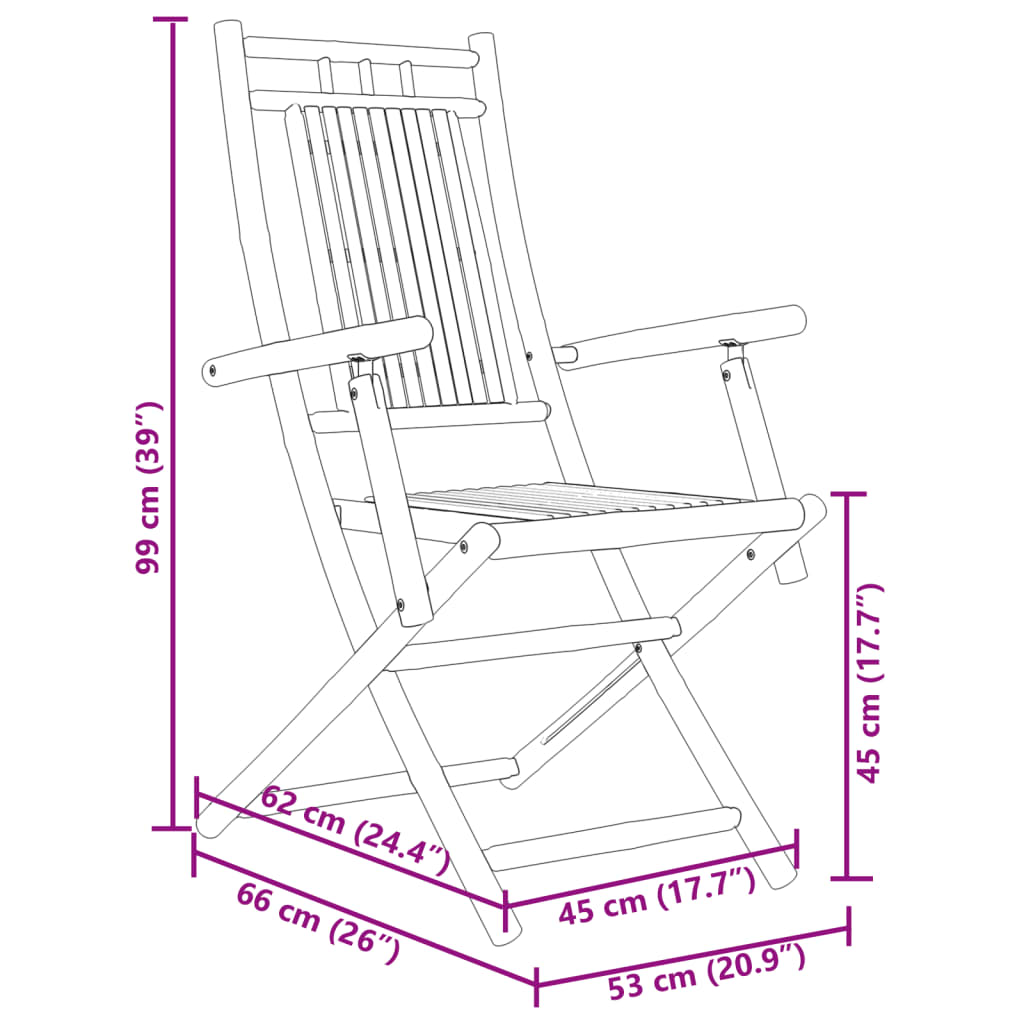 Folding Patio Chairs 2 Pcs 20.9&quot;X26&quot;X39&quot; Bamboo