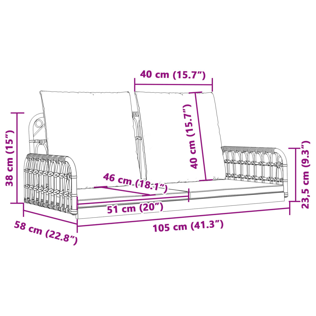 Swing Bench With Cushions Poly Rattan And Steel