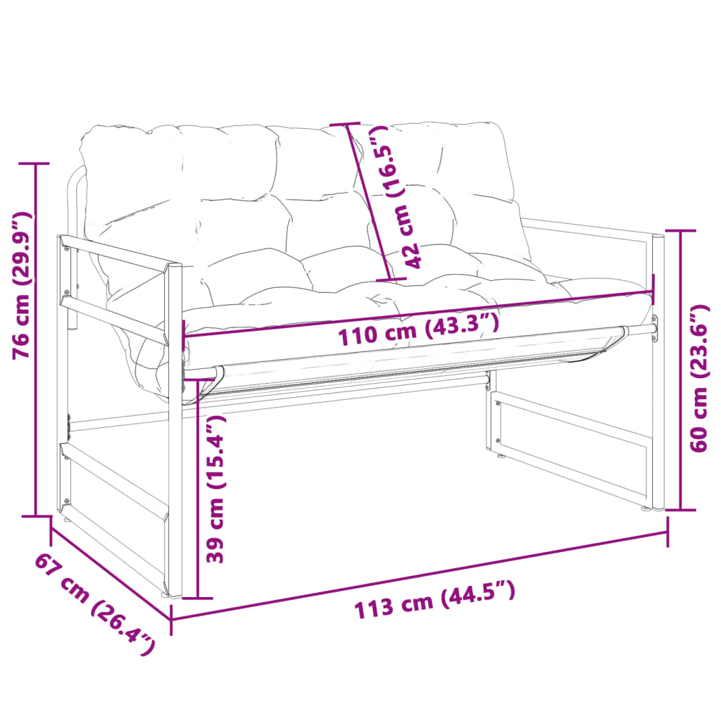 Patio Bench With Cushion 44.5&quot; Steel