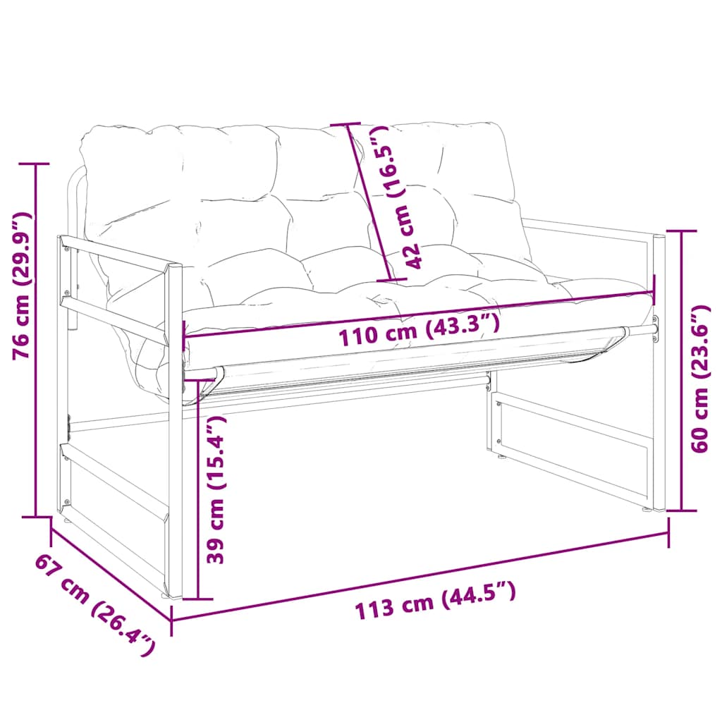 Patio Bench With Cushion 44.5&quot; Steel