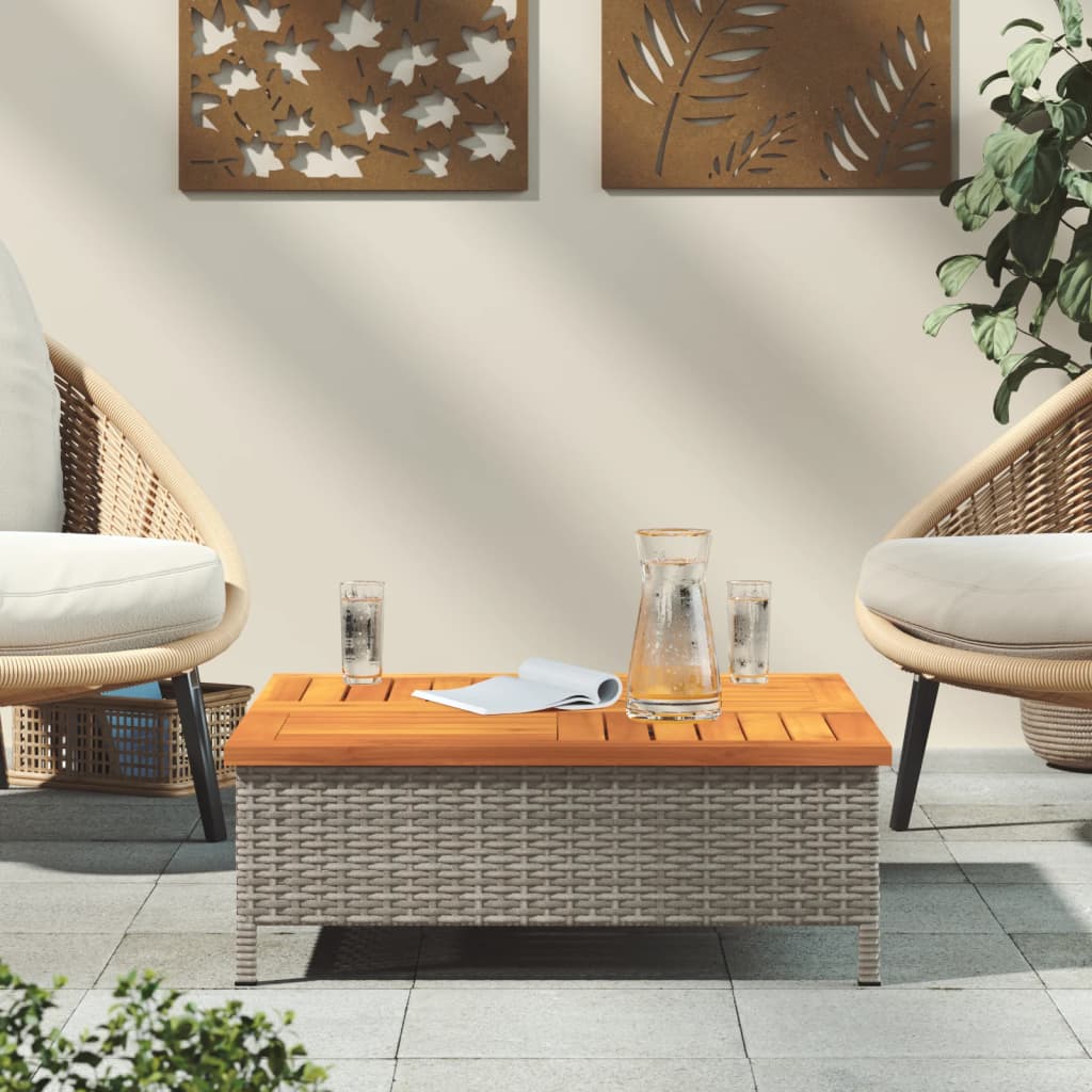 Patio Table 27.6&quot;X27.6&quot;X9.8&quot; Rattan And Acacia Wood