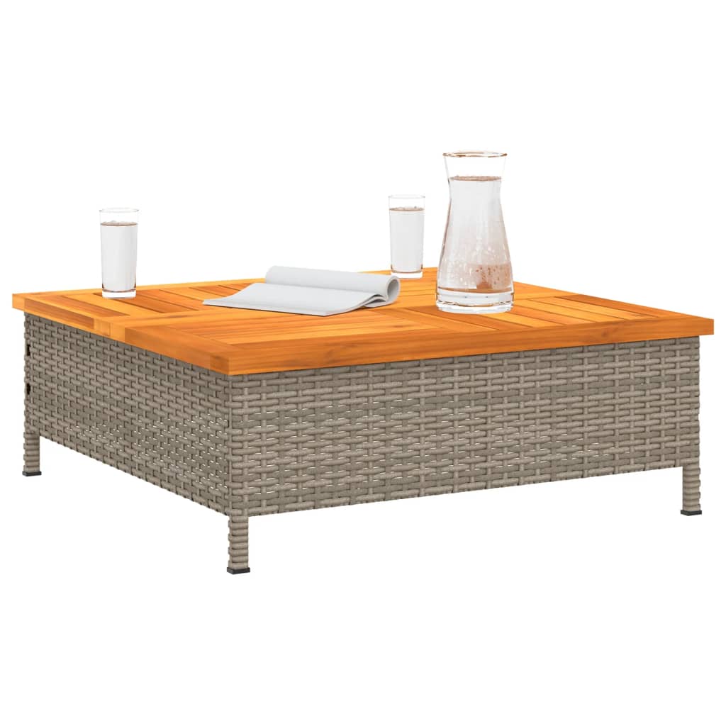 Patio Table 27.6&quot;X27.6&quot;X9.8&quot; Rattan And Acacia Wood