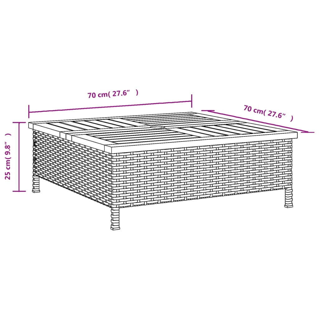 Patio Table 27.6&quot;X27.6&quot;X9.8&quot; Rattan And Acacia Wood