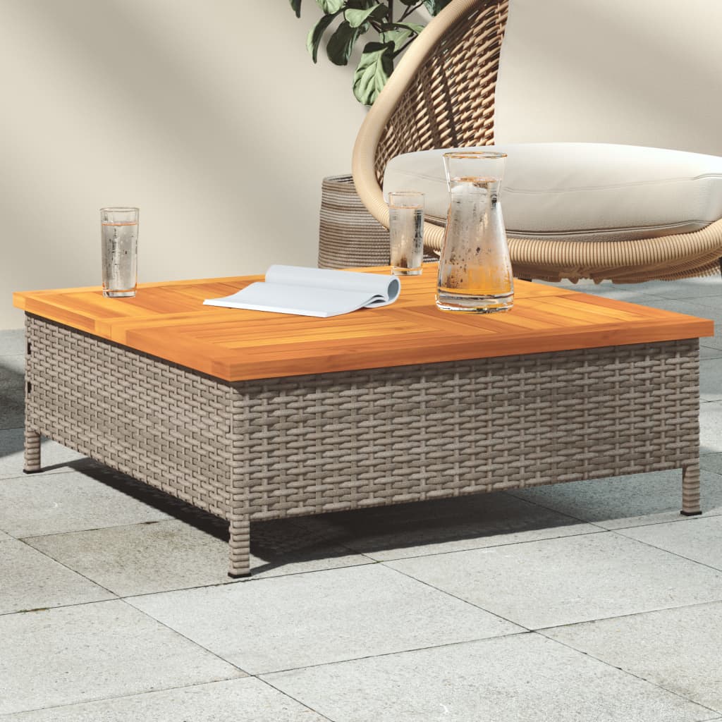 Patio Table 27.6&quot;X27.6&quot;X9.8&quot; Rattan And Acacia Wood