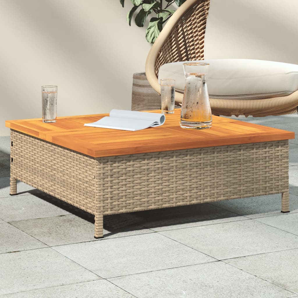 Patio Table 27.6&quot;X27.6&quot;X9.8&quot; Rattan And Acacia Wood