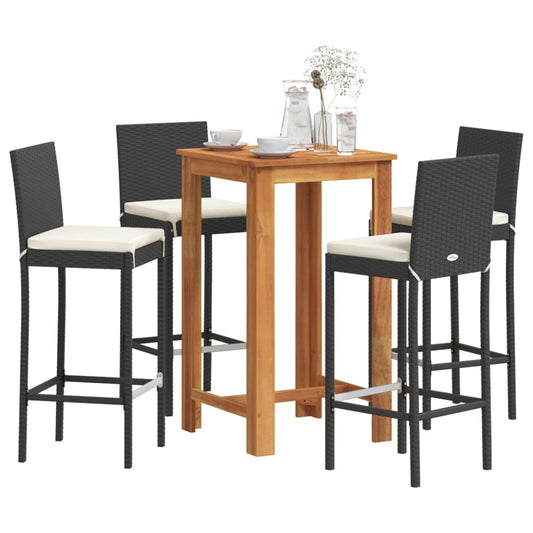 5 Piece Patio Bar Set Solid Wood Acacia And Poly Rattan