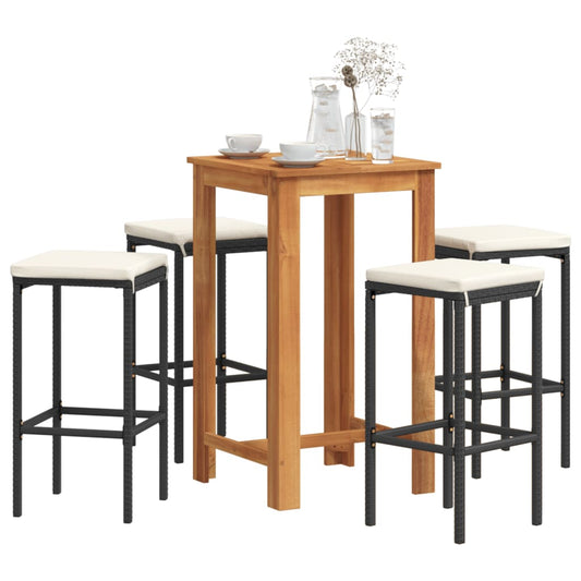 5 Piece Patio Bar Set Solid Wood Acacia And Poly Rattan