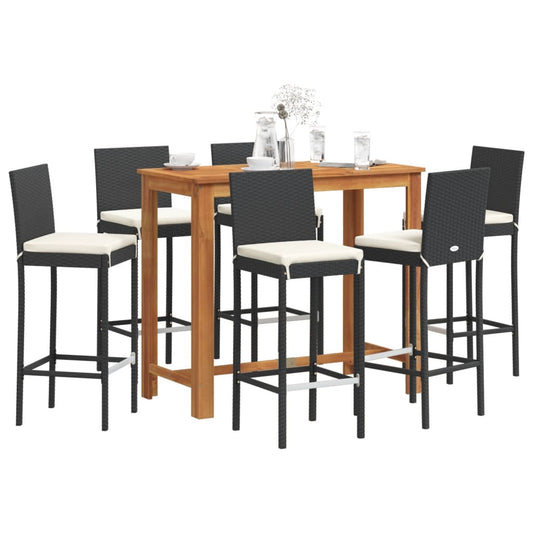 7 Piece Patio Bar Set Solid Wood Acacia And Poly Rattan