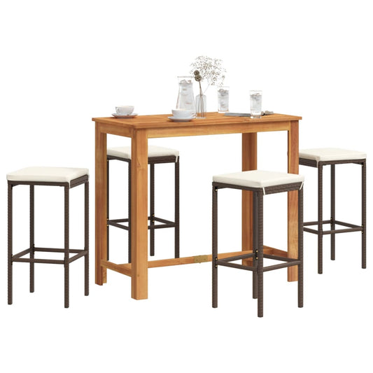 5 Piece Patio Bar Set Solid Wood Acacia And Poly Rattan