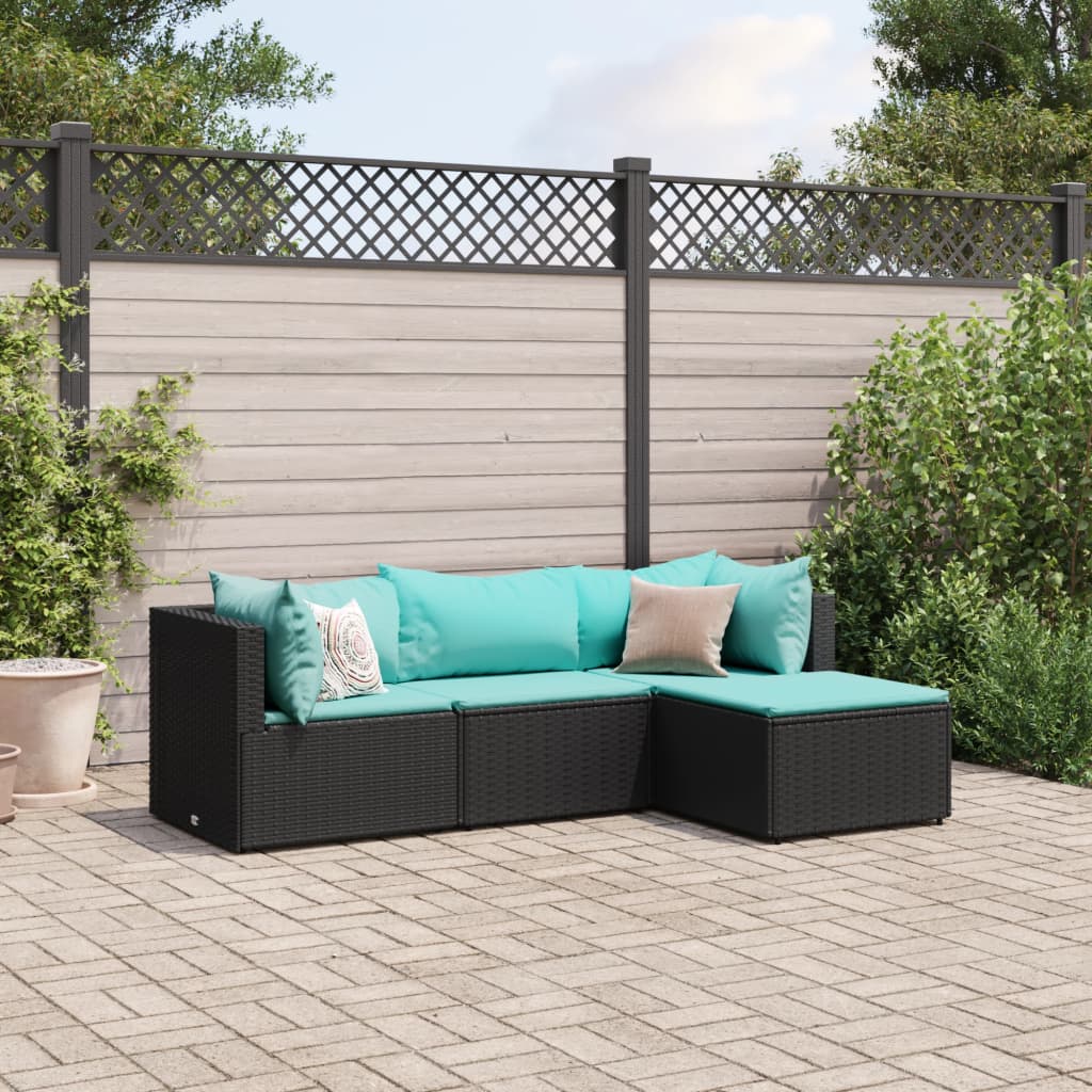 4 Piece Patio Lounge Set With Cushions Poly Rattan