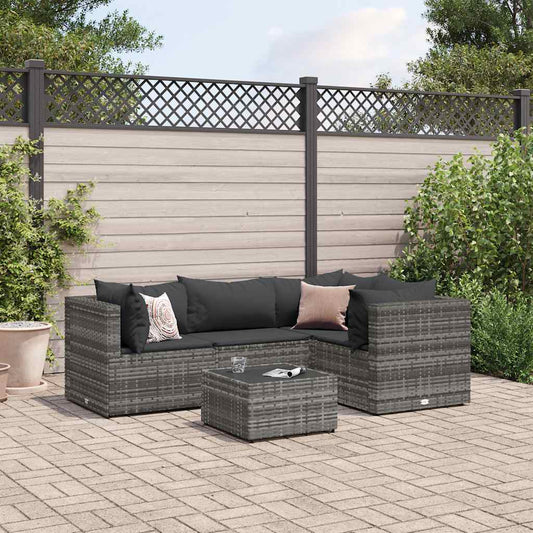 5 Piece Patio Lounge Set With Cushions Poly Rattan