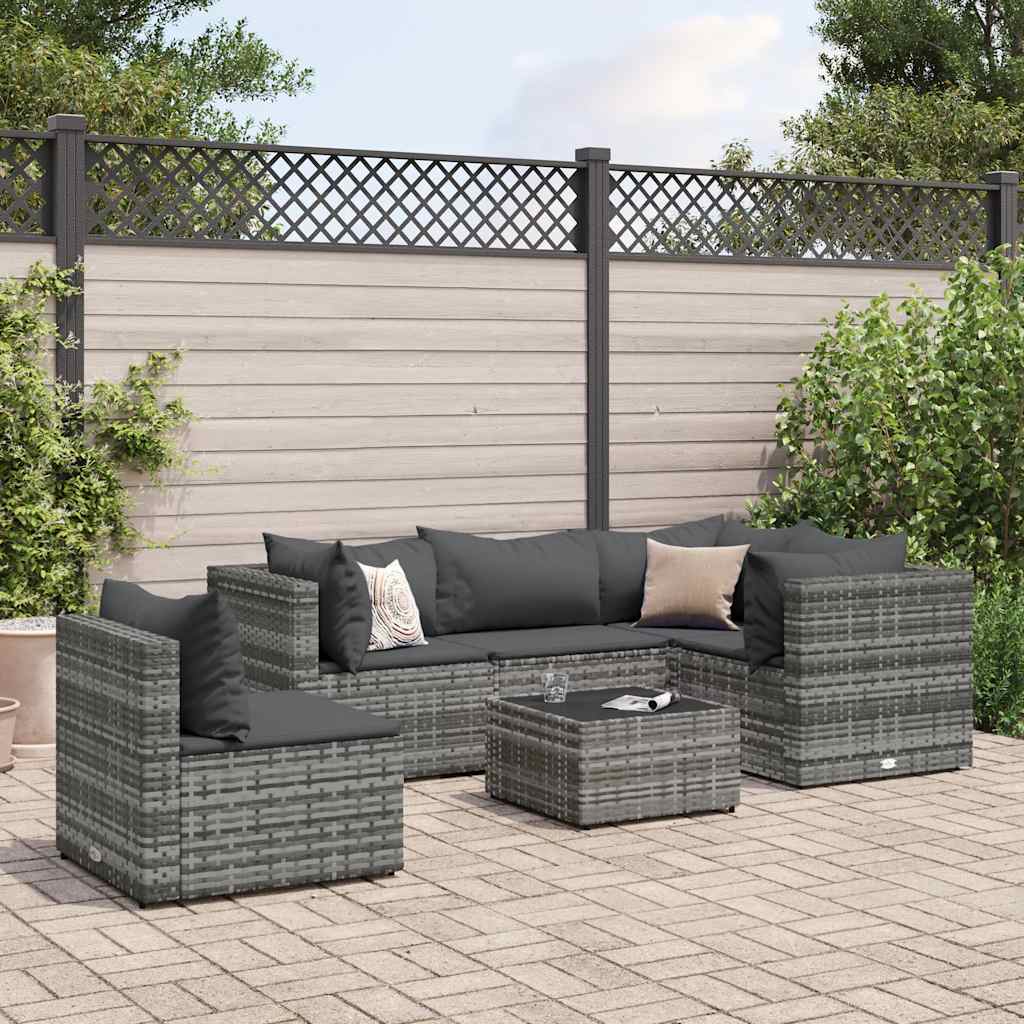 6 Piece Patio Lounge Set With Cushions Poly Rattan