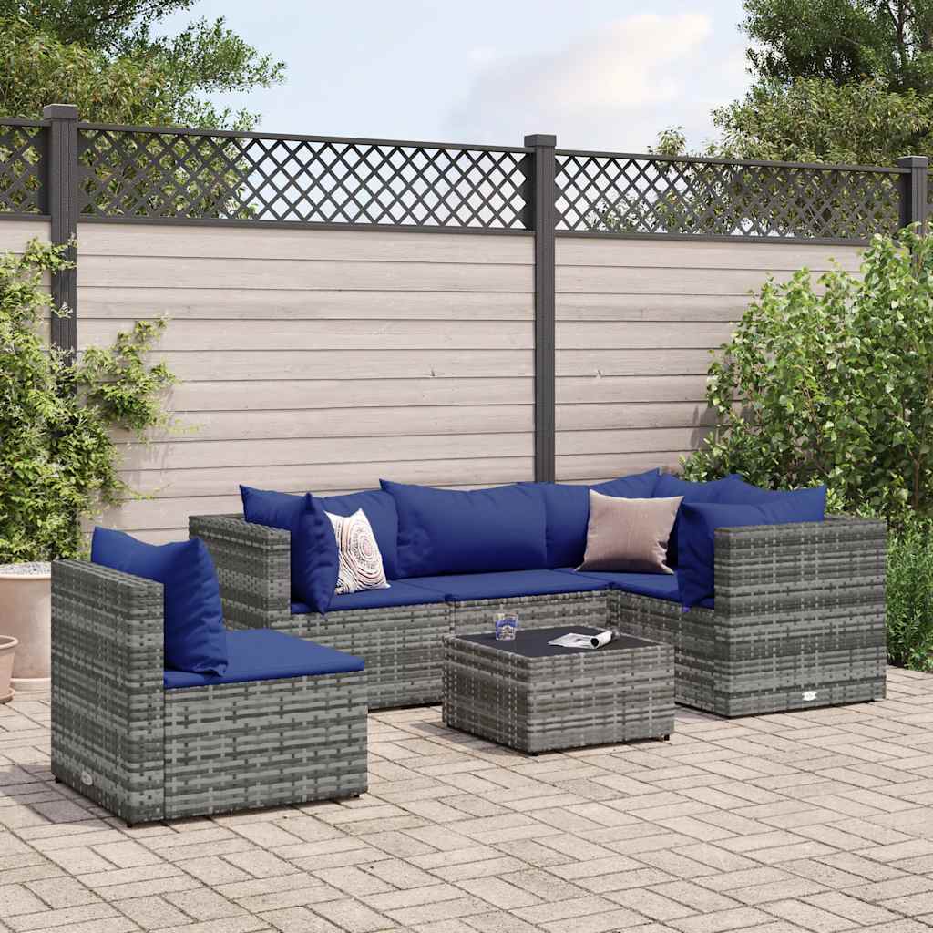 6 Piece Patio Lounge Set With Cushions Poly Rattan