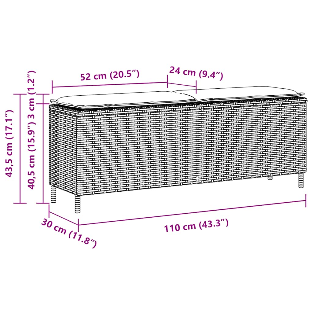 Patio Bench With Cushion Black 43.3&quot;X11.8&quot;X15.9&quot; Poly Rattan