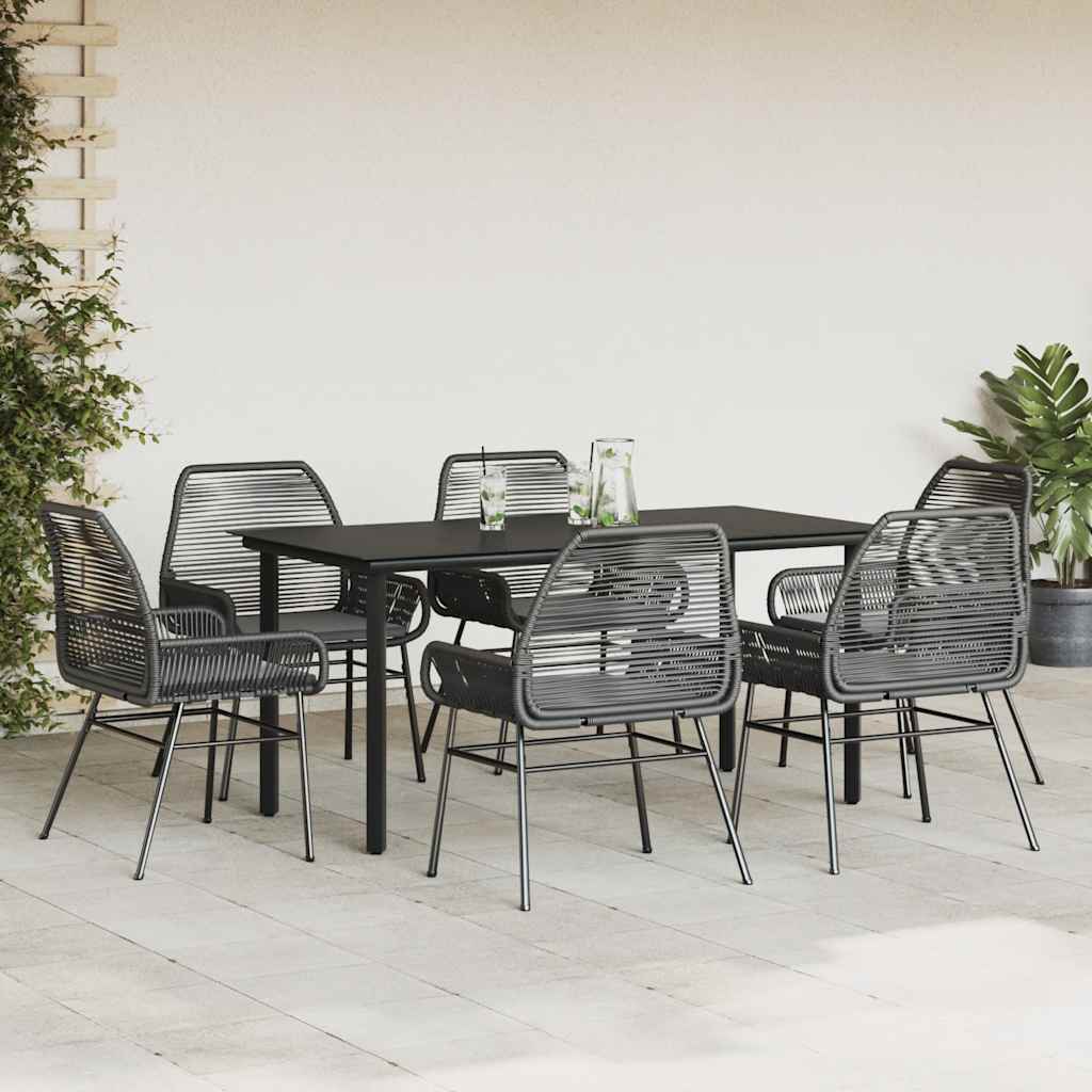 7 Piece Patio Dining Set With Cushions Poly Rattan Glass