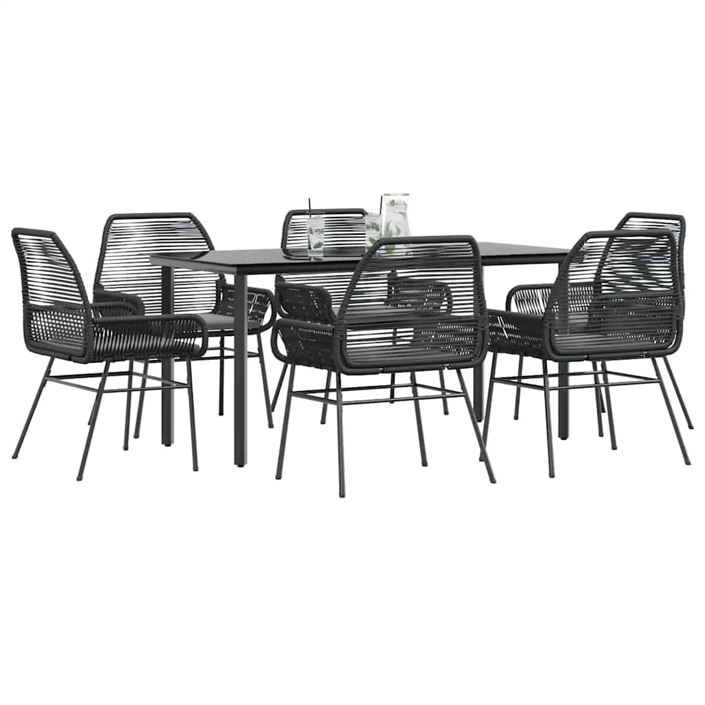 7 Piece Patio Dining Set With Cushions Poly Rattan Glass